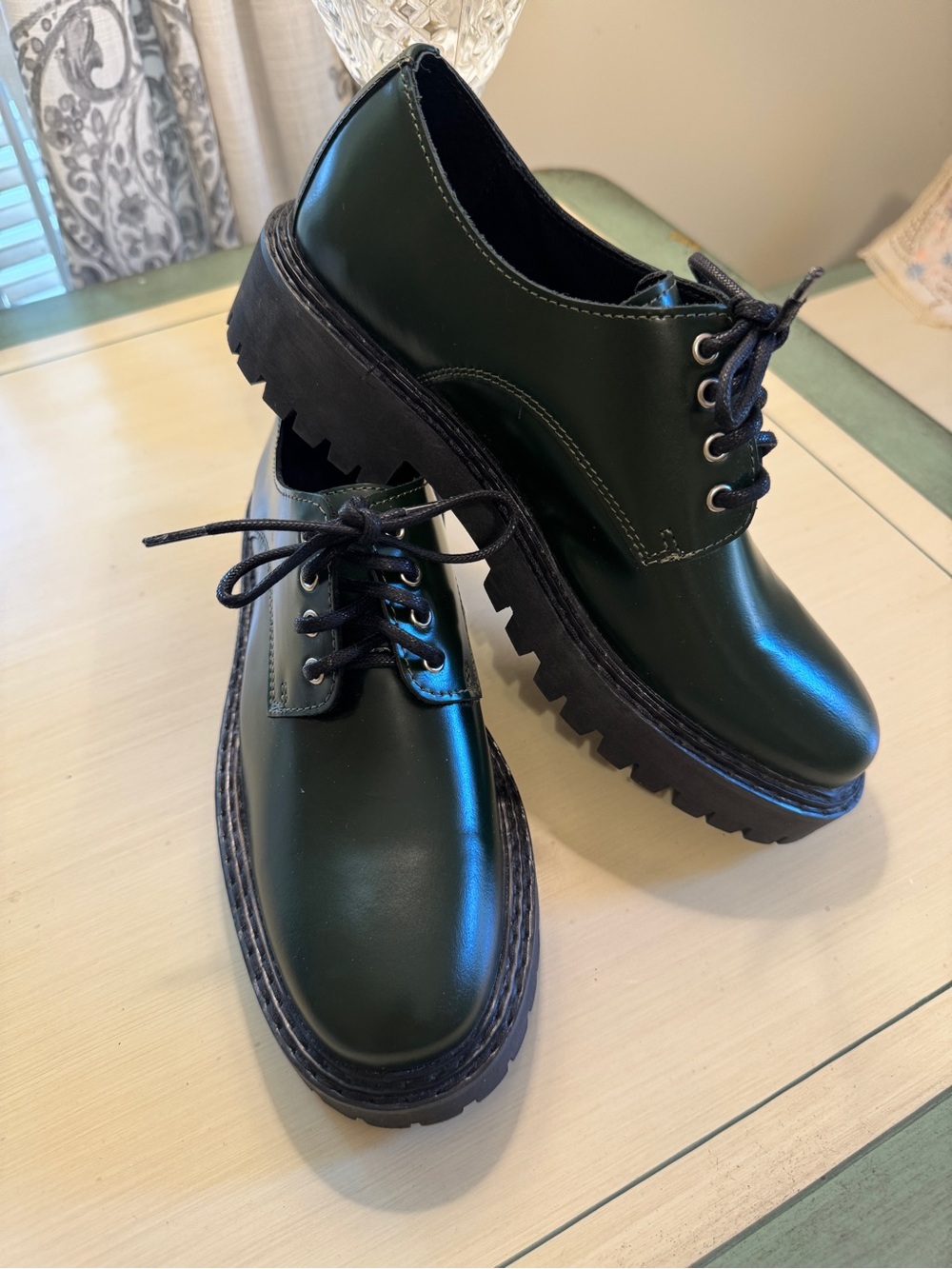 Maeve Anthropologie Green Leather Lug Sole Oxford Shoes EU 38 US 7.5-8
